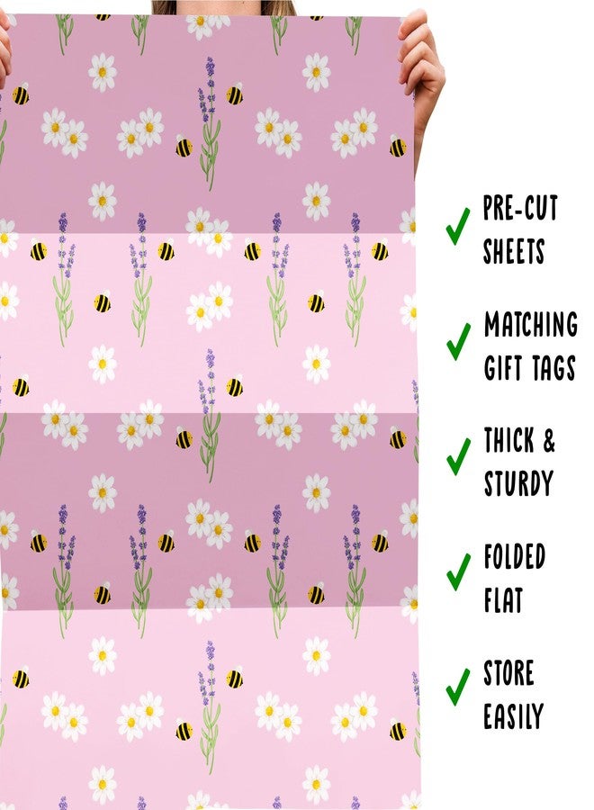 CENTRAL 23 Bee Wrapping Paper - Baby Shower - 6 Sheets Of Birthday Gift Wrap For Girls - Bees And Flowers - Pink Wrapping Paper - Comes With Stickers - Image 5